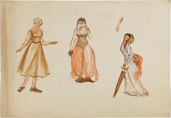 Дейнеко Ольга Константиновна. Эскиз костюма в чёрном (на оборотной стороне эскизы костюмов)